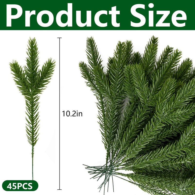 Alpurple 45 Packs Artificial Pine Needles Branches Garland- 10.2 x 2.5 Inch Green Plants Pine Needles- Fake Greenery Pine Picks for Christmas Garland Wreath Home Garden Decoration - Image 2